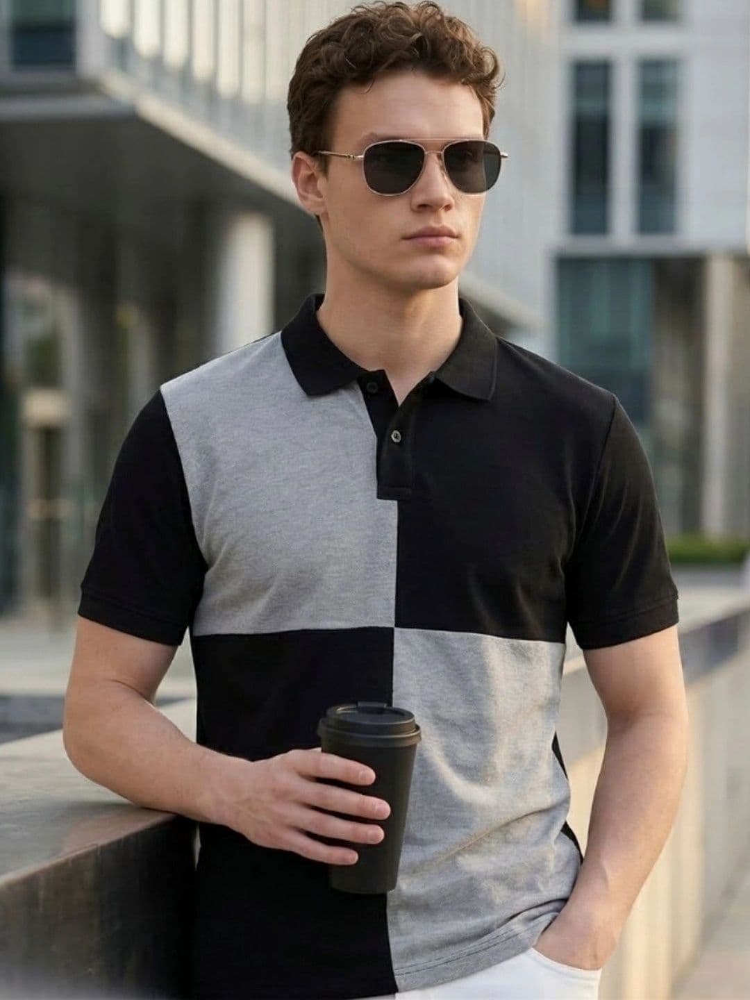 HERE&NOW Men Colourblocked Polo Collar T-shirt - view 1