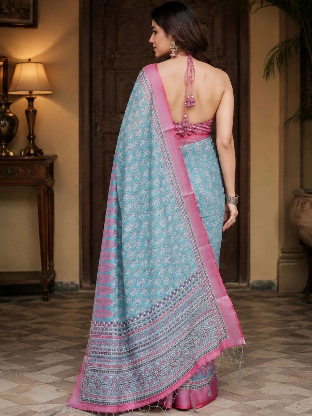 HERE&NOW Linen Blend Bhagalpuri Saree thumbnail 3