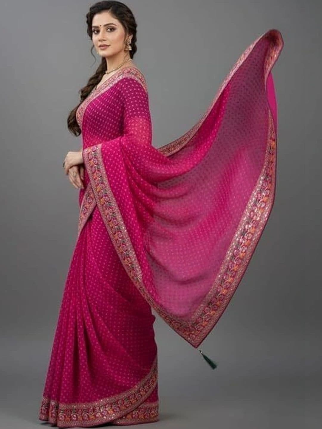 RENBRIZA Embellished Embroidered Poly Georgette Saree thumbnail 3