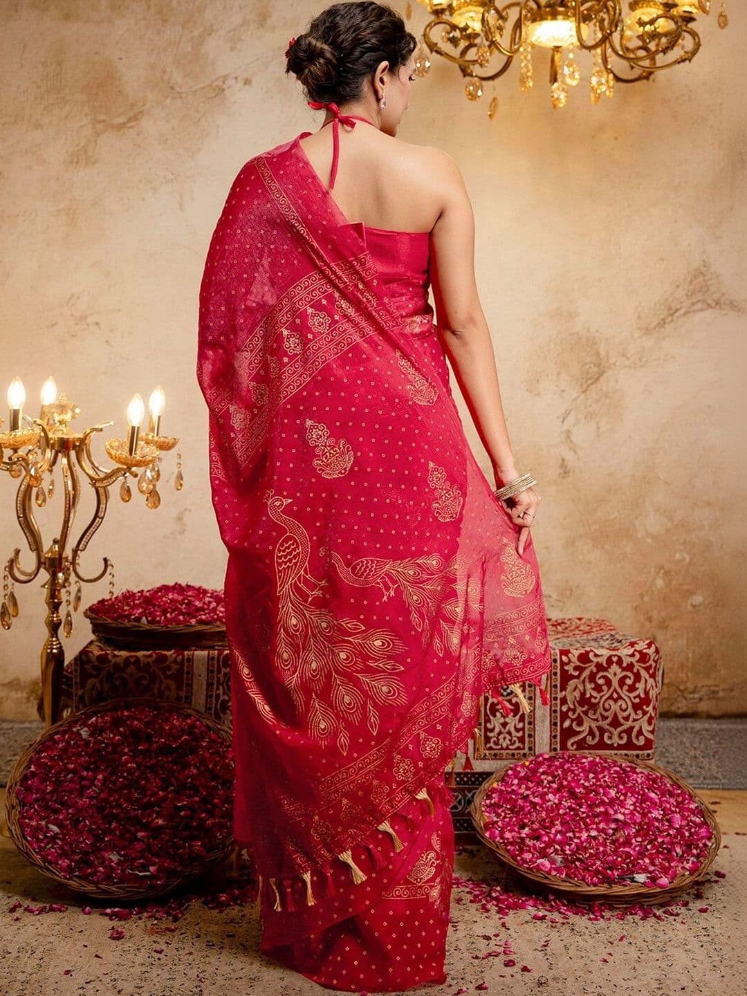 KALINI Bandhani Zari Poly Chiffon Fusion Bandhani Saree thumbnail 5