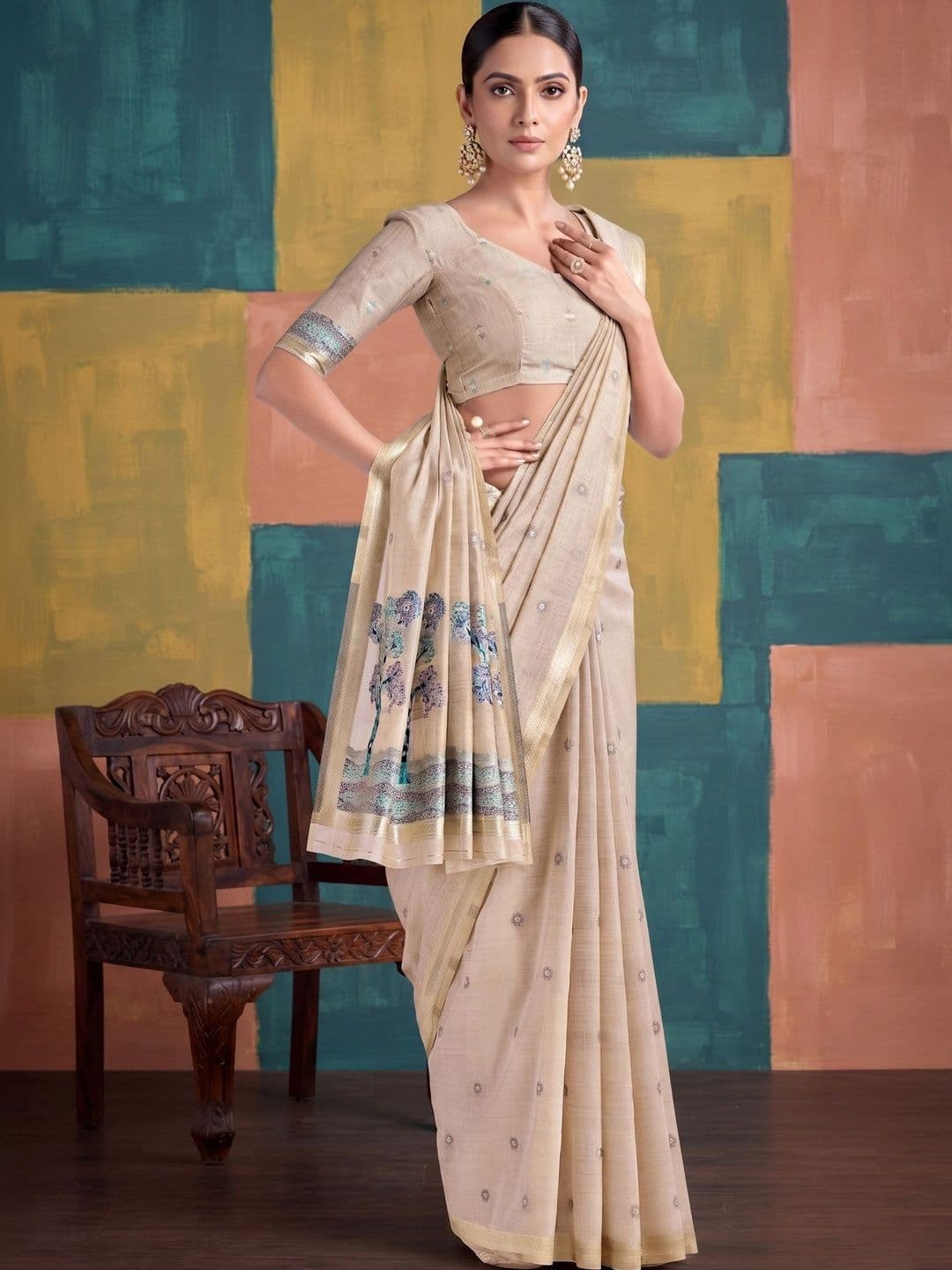 MONJOLIKA FASHION Zari Silk Cotton Designer Saree thumbnail 3