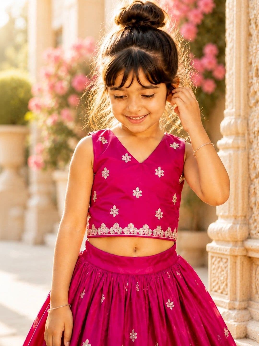 Sangria Girls Embroidered Thread Work Ready to Wear Lehenga & thumbnail 3