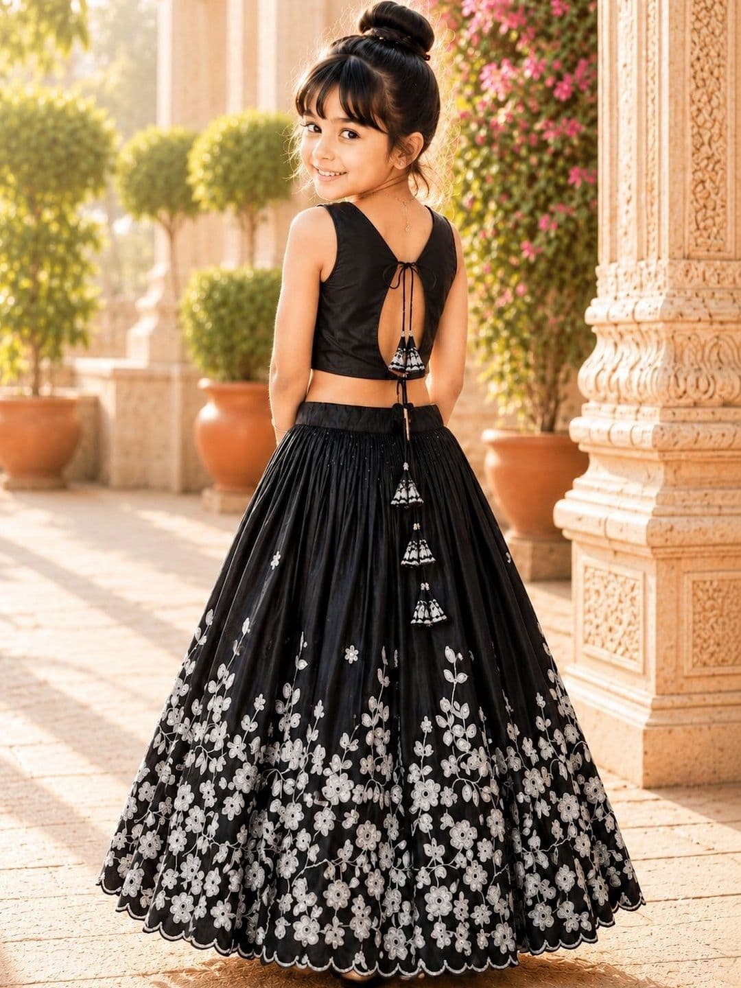 Sangria Girls Embroidered Thread Work Ready to Wear Lehenga & thumbnail 2