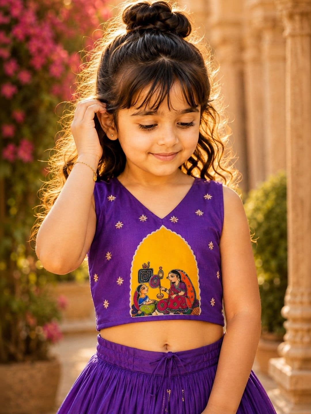 Sangria Girls Printed Kalamkari Ready to Wear Lehenga & thumbnail 2