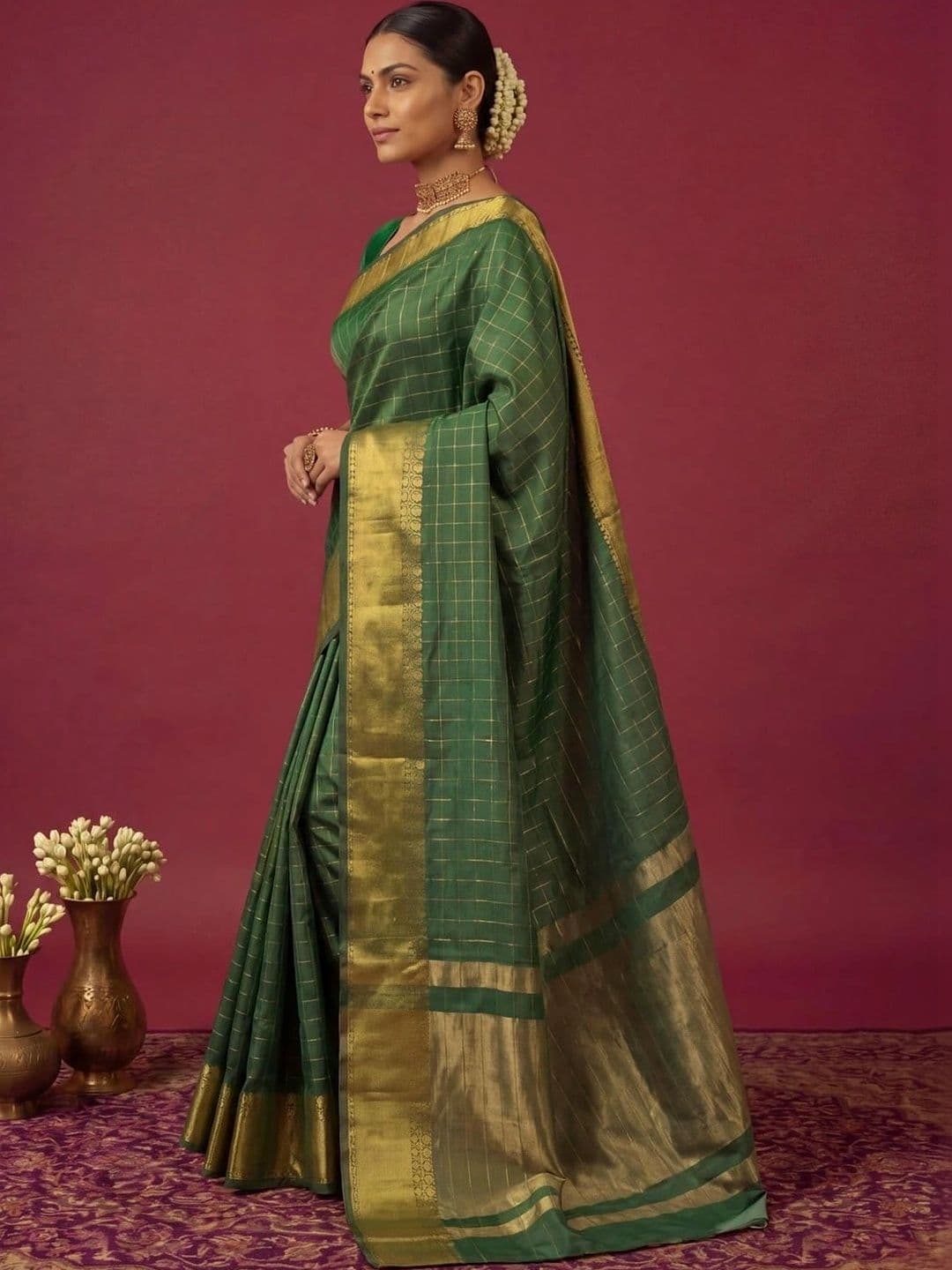 SAMANTHA Checked Zari Silk Blend Bomkai silk Saree thumbnail 4