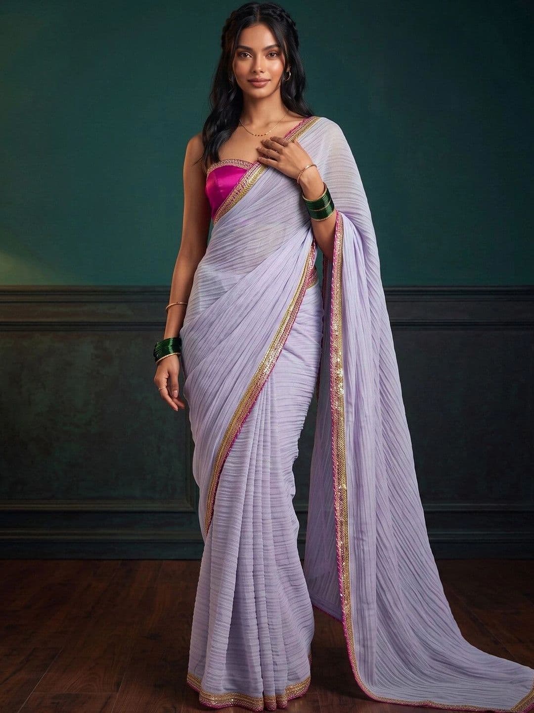 KINDA DESI Woven Design Poly Chiffon Saree thumbnail 2