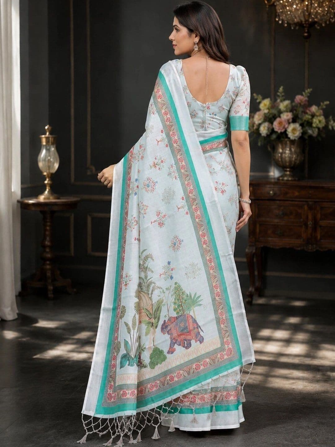 Moda Rapido Floral Linen Blend Bhagalpuri Saree thumbnail 4