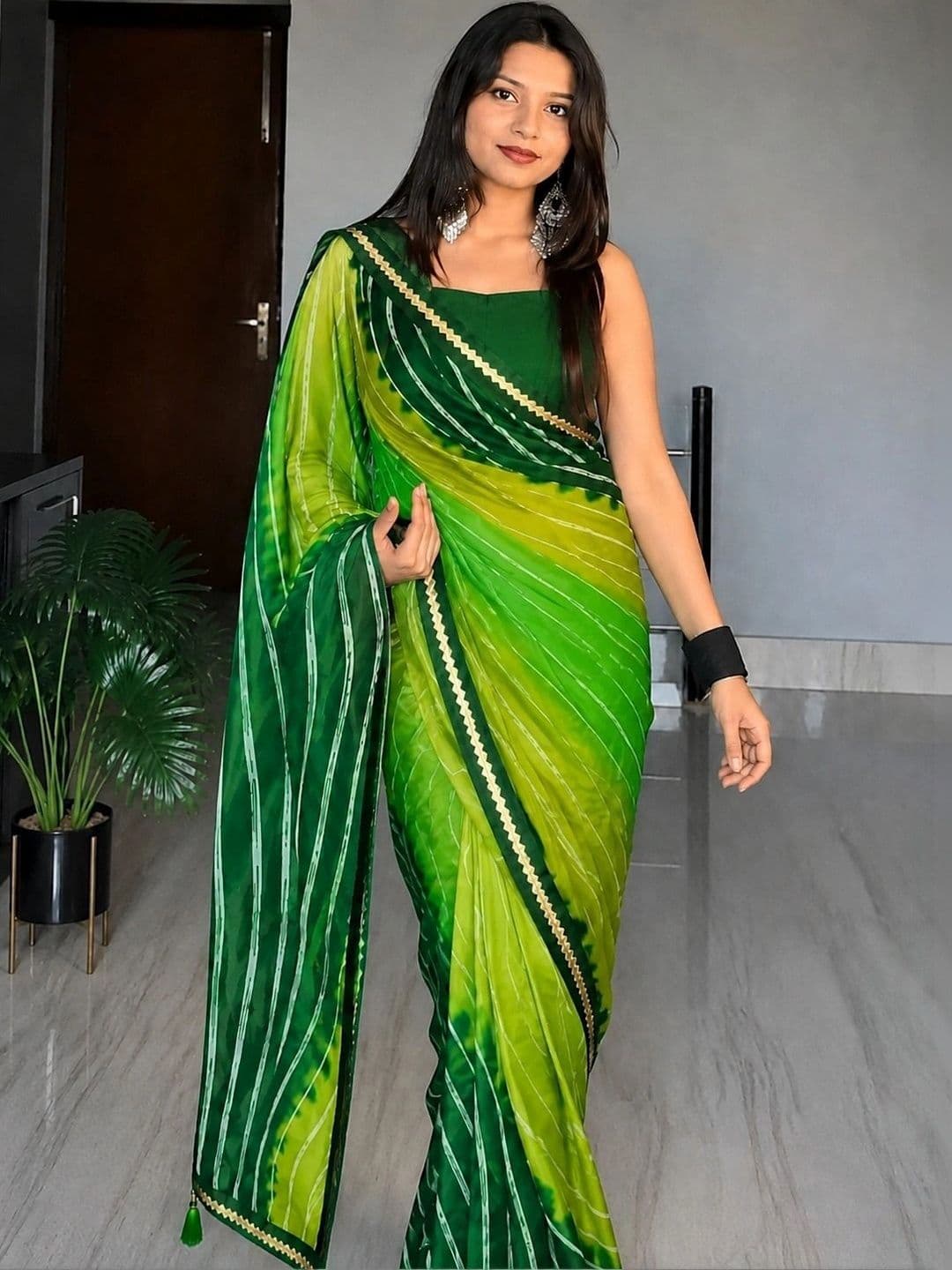 RENBRIZA Leheriya Poly Georgette Saree - view 1