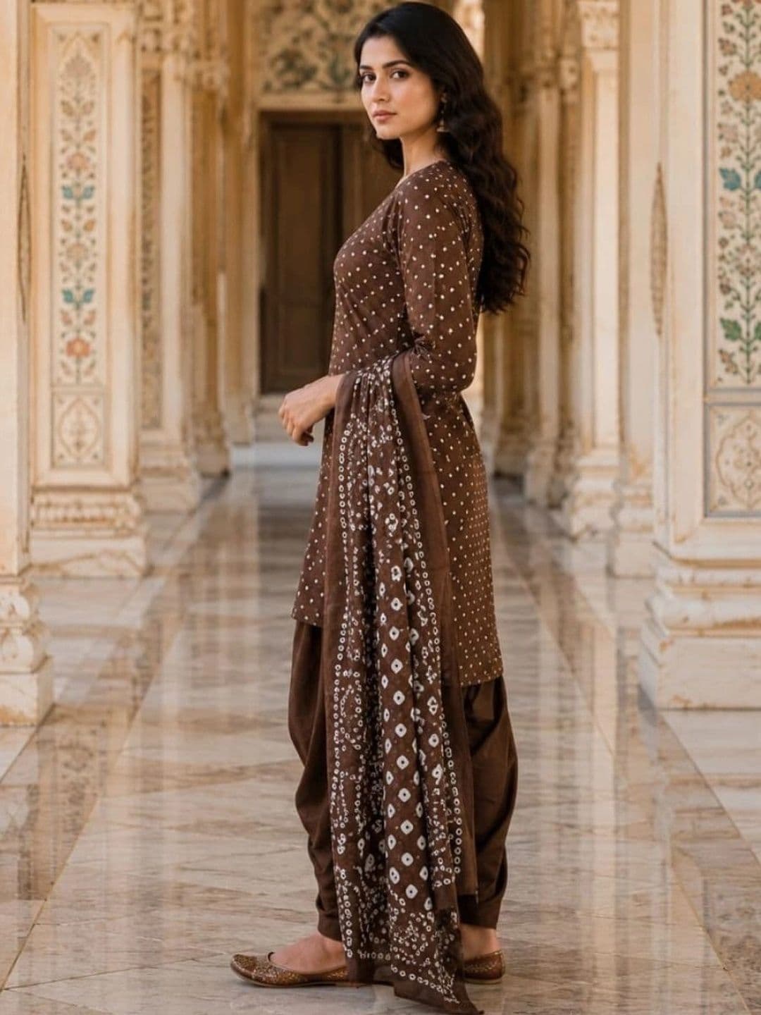 HERE&NOW Women Ethnic Motifs Printed Regular Pure Cotton Kurta with Patiala & With Dupatta thumbnail 2