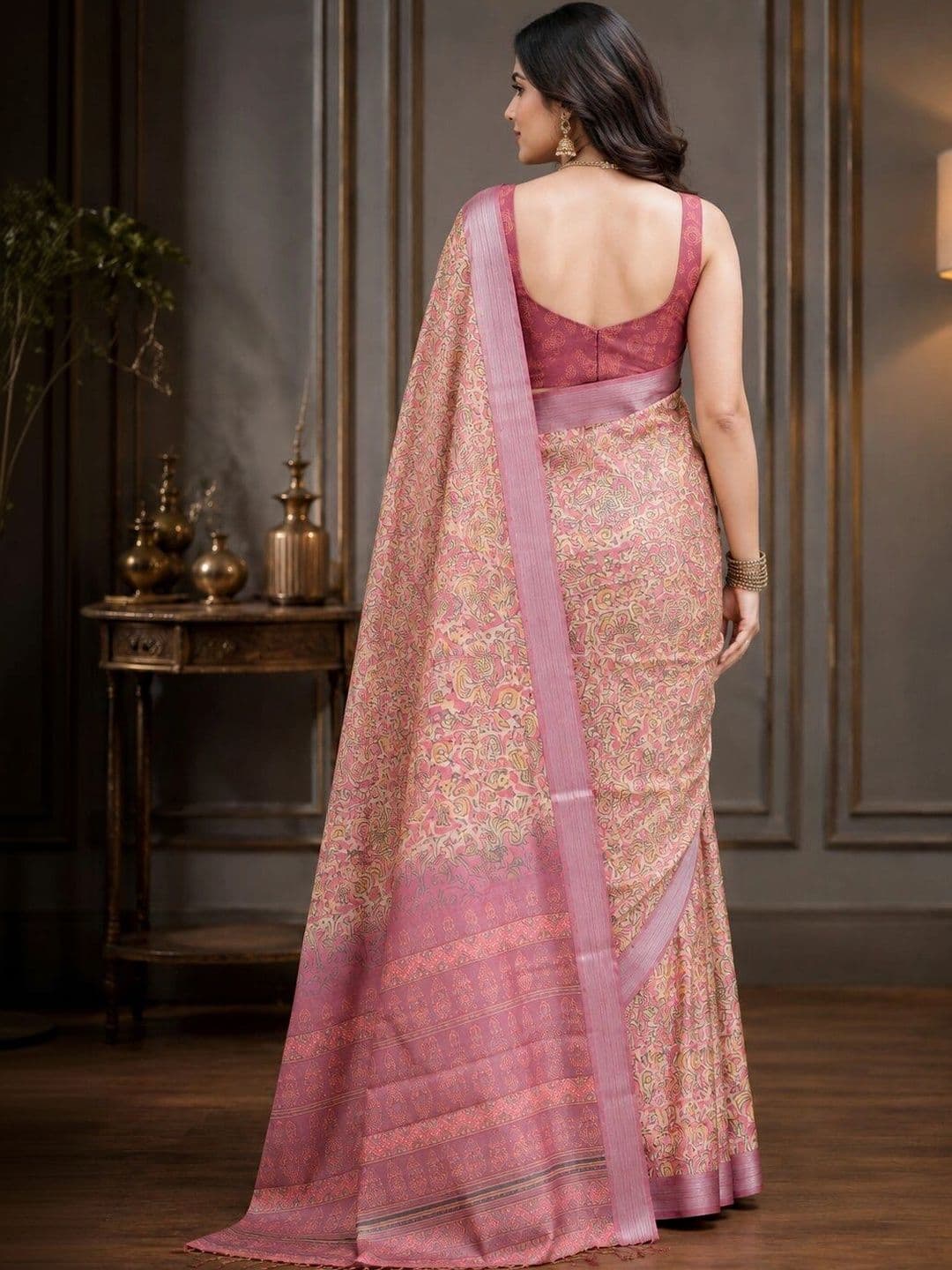 Moda Rapido Kalamkari Linen Blend Bhagalpuri Saree thumbnail 3