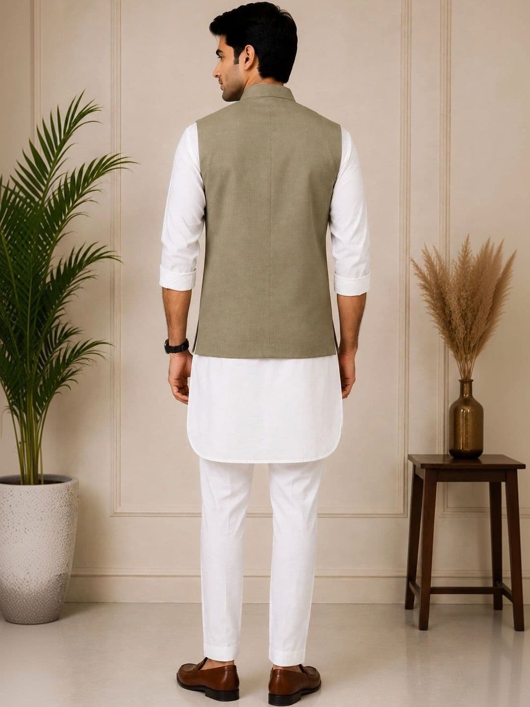Shiv Leela Woven Mandarian Collar Neck Nehru Jacket thumbnail 2