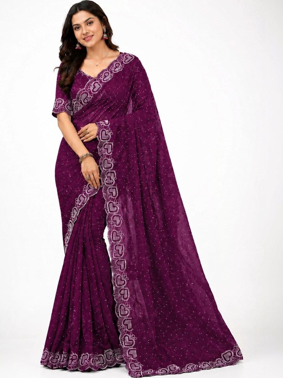 RENBRIZA Embroidered Poly Georgette Saree - view 1