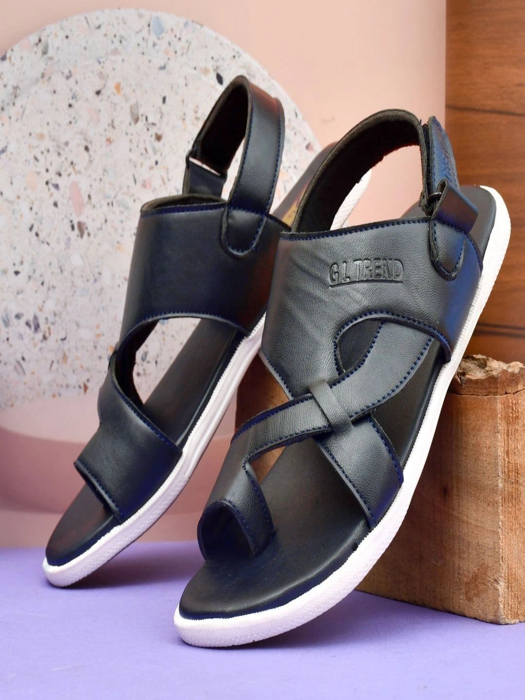 G L Trend Men Blue Solid Casual Comfort Sandals with Cross-Strap Design thumbnail 3