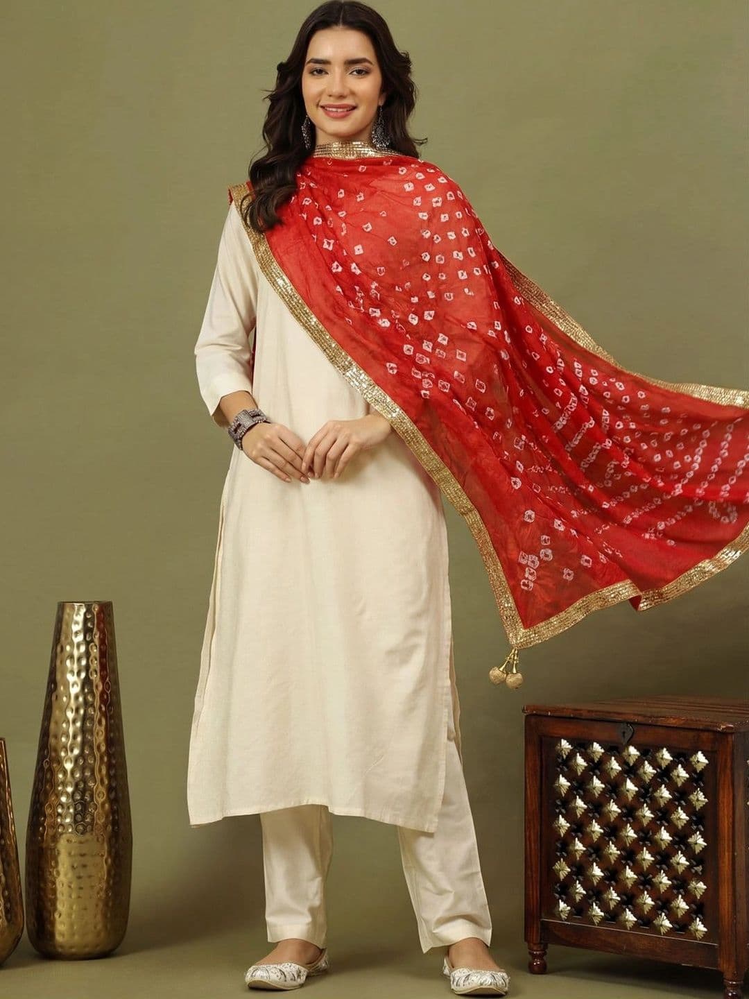 KALINI Printed Bandhani Dupatta with Sequinned - view 1