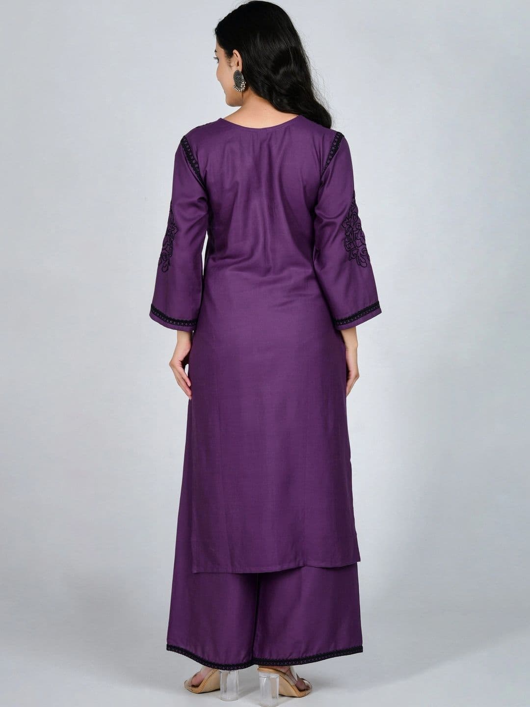 YOJINI Women Ethnic Motifs Embroidered Regular Thread Work Kurta with Palazzos thumbnail 2