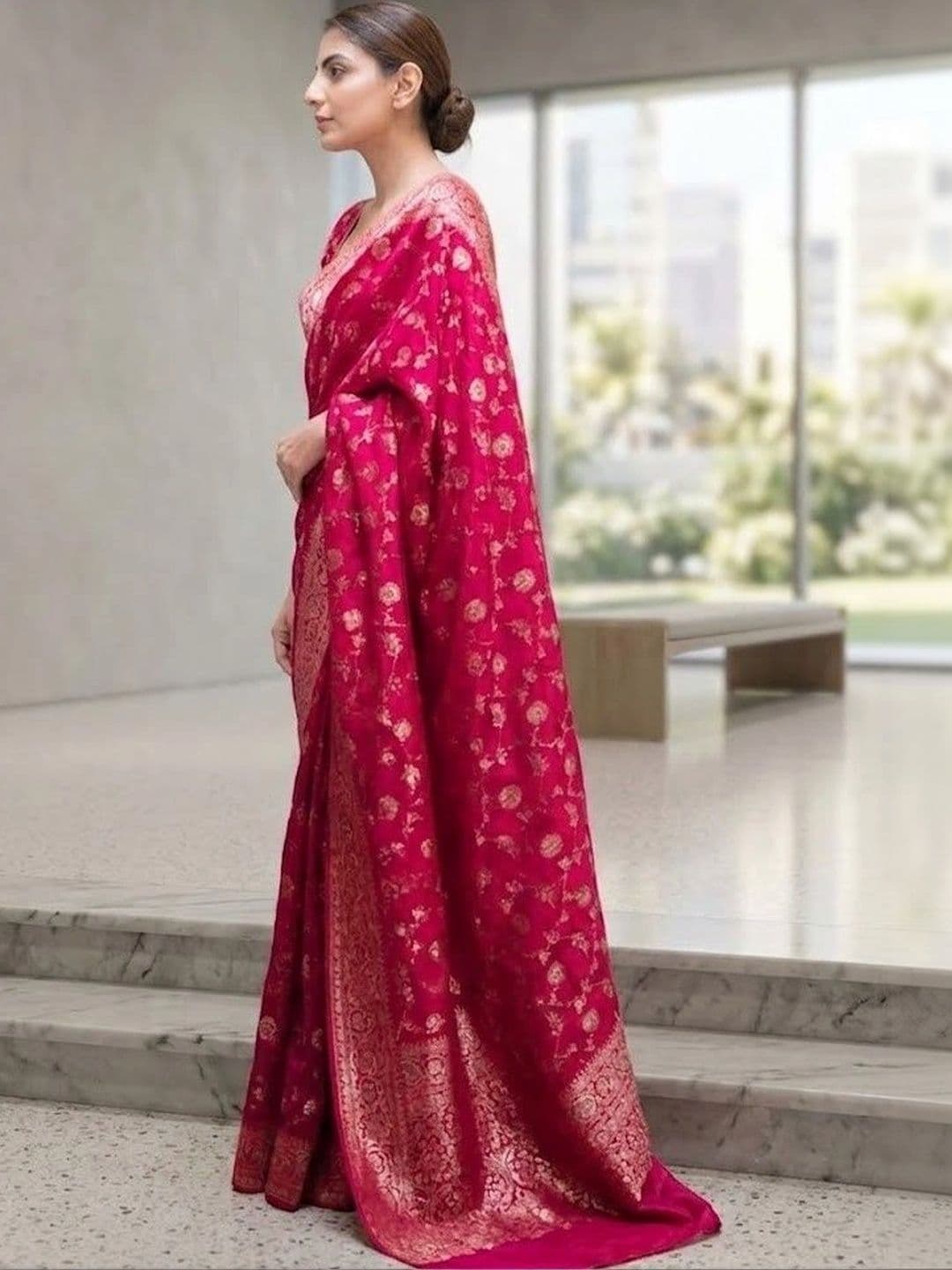 7Eleven Fashion Woven Design Zari Art Silk Banarasi Saree thumbnail 3
