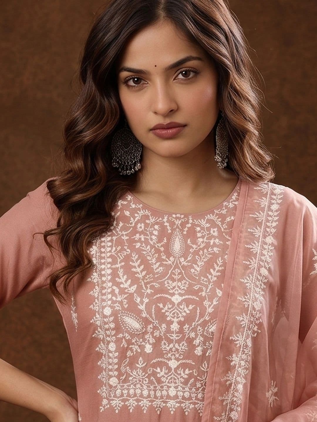 Anouk Women Ethnic Motifs Embroidered Regular Thread Work Pure Cotton Kurta with Trousers & With Dupatta thumbnail 4