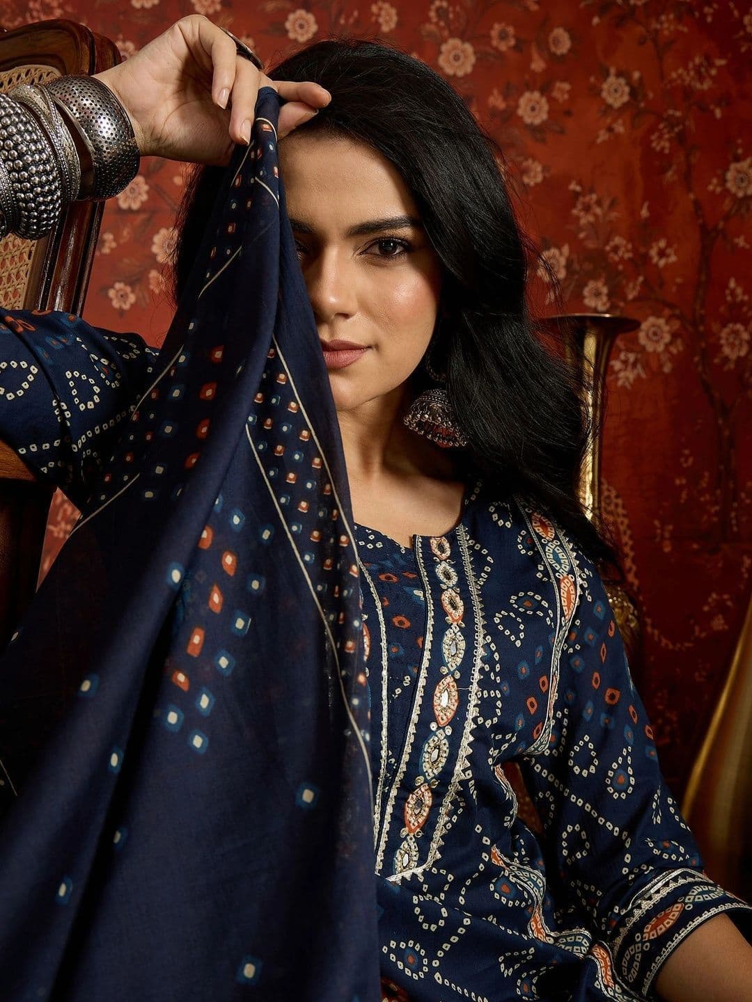 Sangria Women Ethnic Motifs Printed Regular Pure Cotton Kurta with Trousers & With Dupatta - view 1