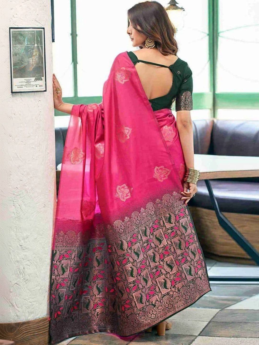 ADR CHIKANKARI Woven Design Zari Art Silk Banarasi Saree thumbnail 5