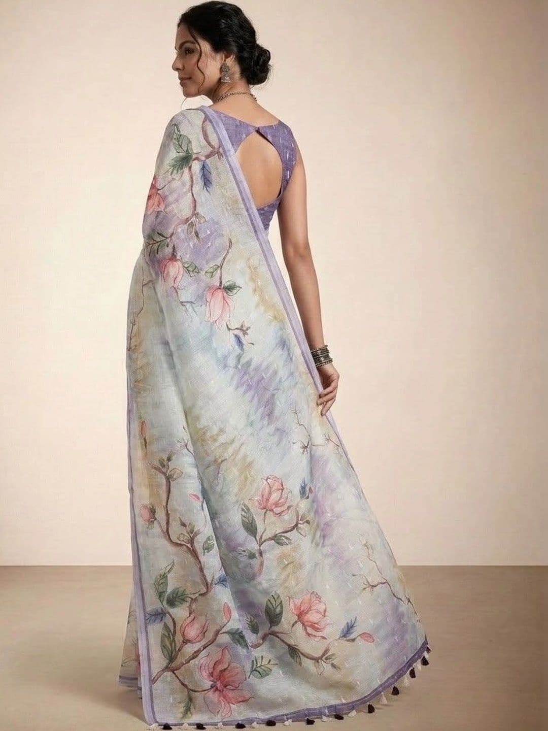 Anouk Floral Linen Blend Saree thumbnail 4