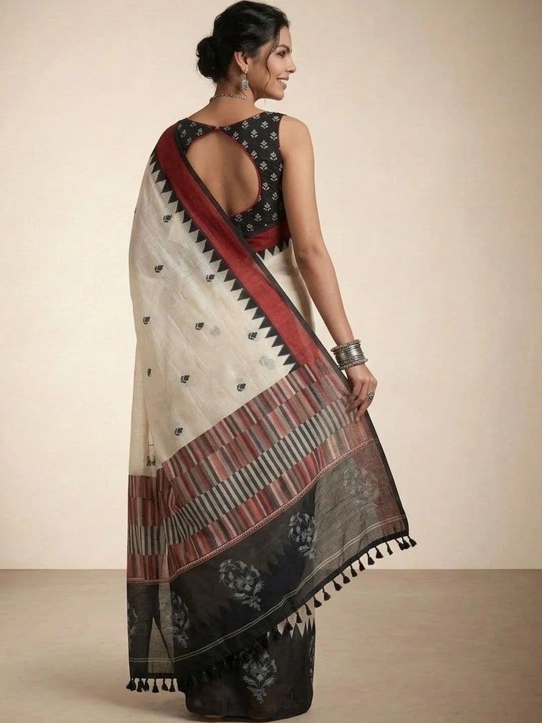 Anouk Silk Blend Ikat Saree thumbnail 4