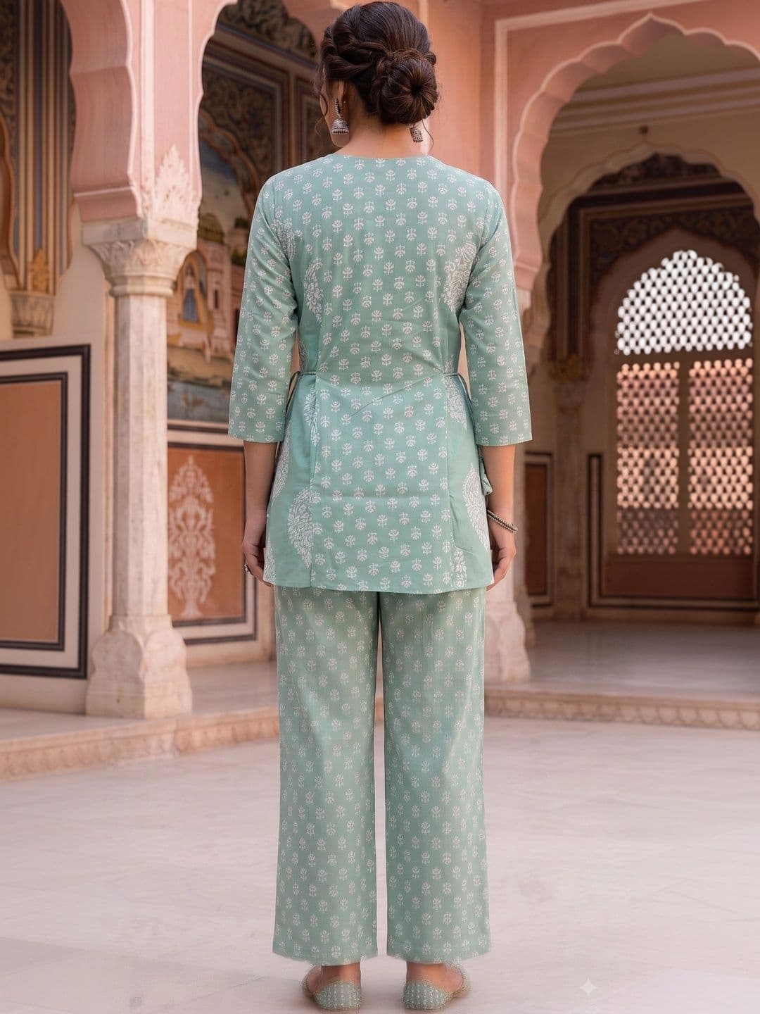 KALINI Women Ethnic Motifs Printed Angrakha Pure Cotton Kurti with Trousers thumbnail 7