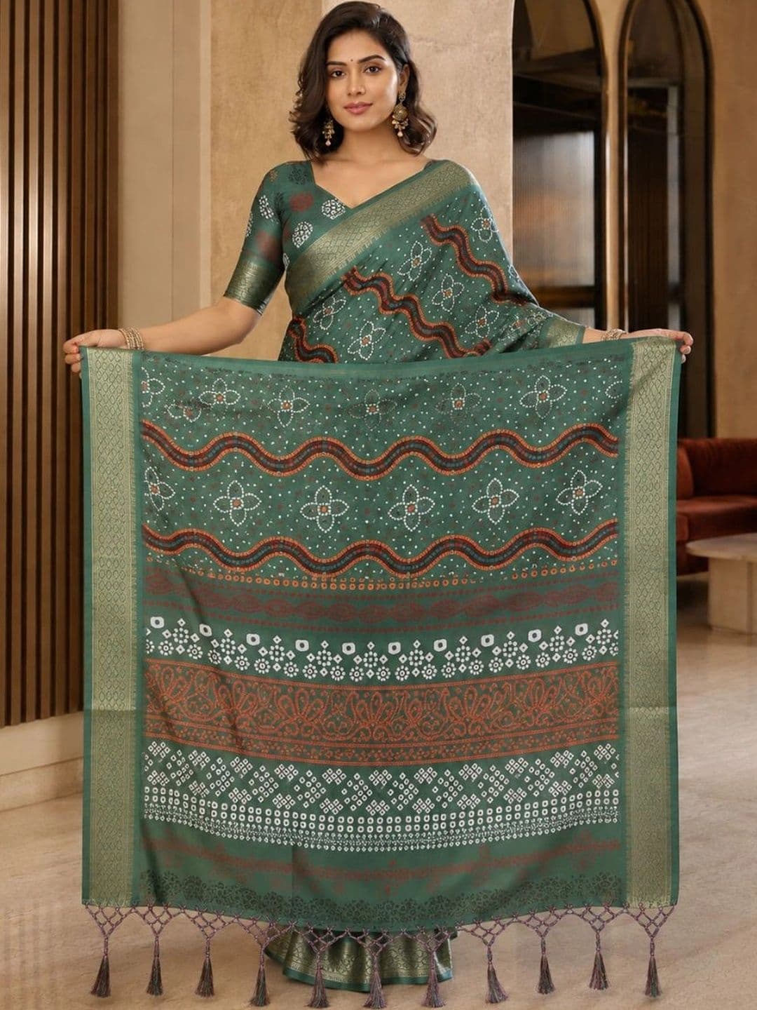IKSHARA Bandhani Silk Cotton Saree - view 1