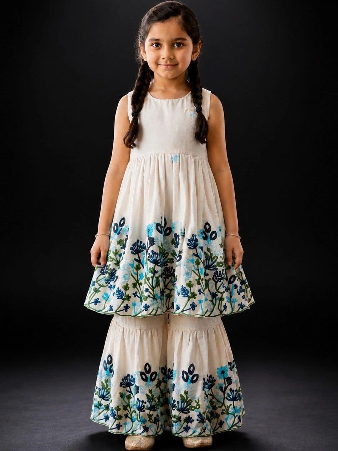 Poppy & Munchkin Girls Embroidered Thread Work Ready to Wear Lehenga - view 1