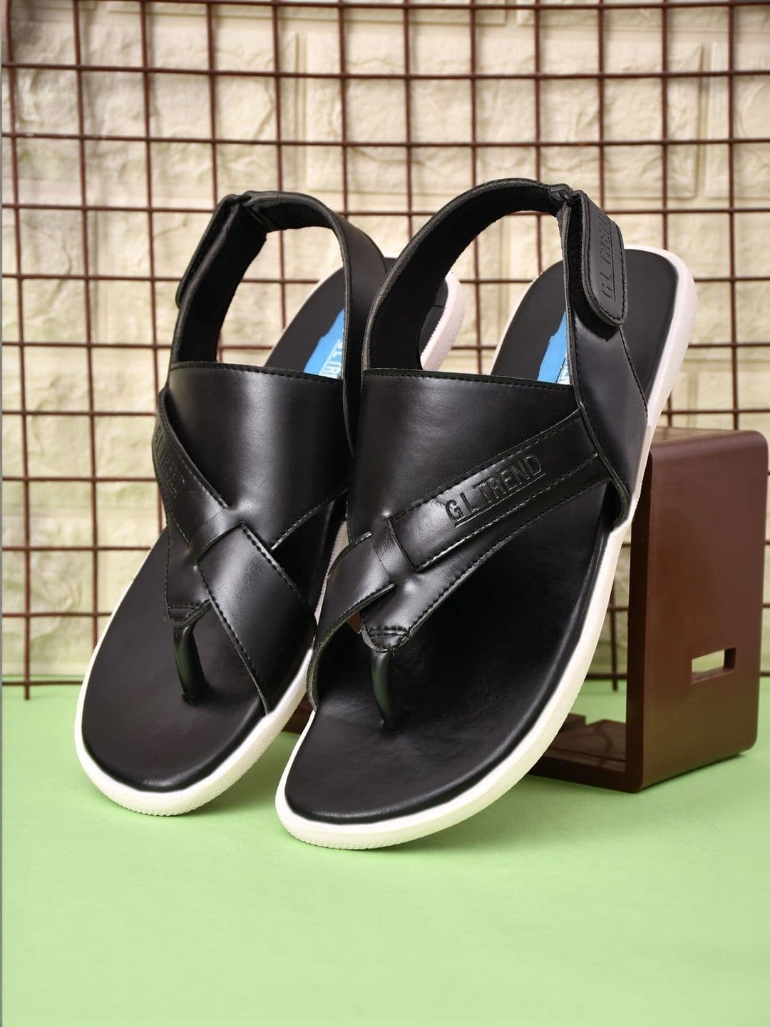 G L Trend Men Leather Comfort Casual Velcro Black Sandals - view 1