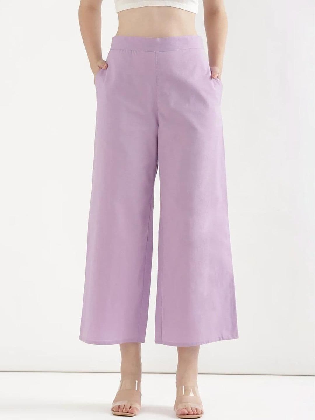 AMIRAS INDIAN ETHNIC WEAR Women Lilac Mid-Rise Cotton Comfort Straight Fit Pocket Trousers thumbnail 3