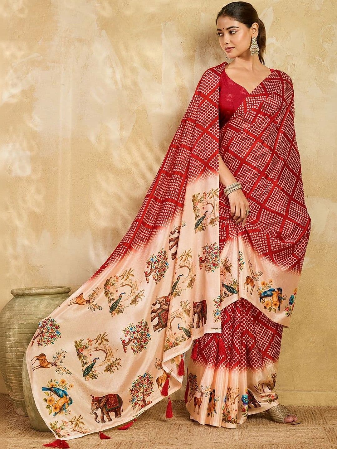 DIVASTRI Bandhani Silk Blend Designer Bandhani Saree thumbnail 7