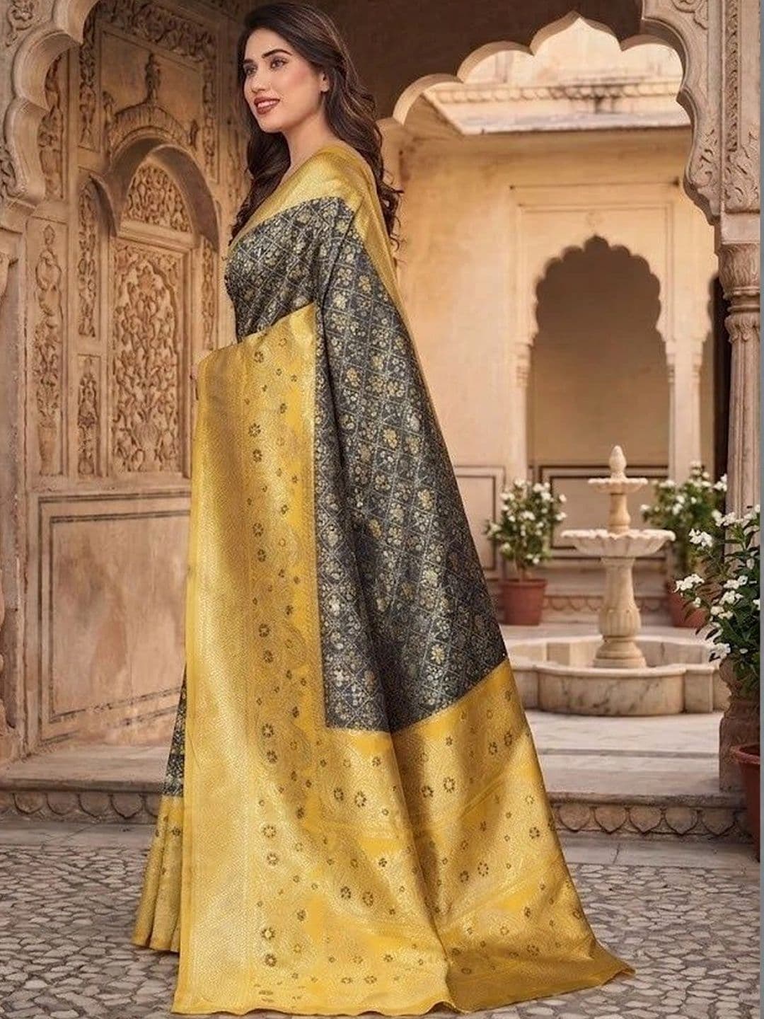 you shop we ship Woven Design Zari Art Silk Banarasi Saree thumbnail 4