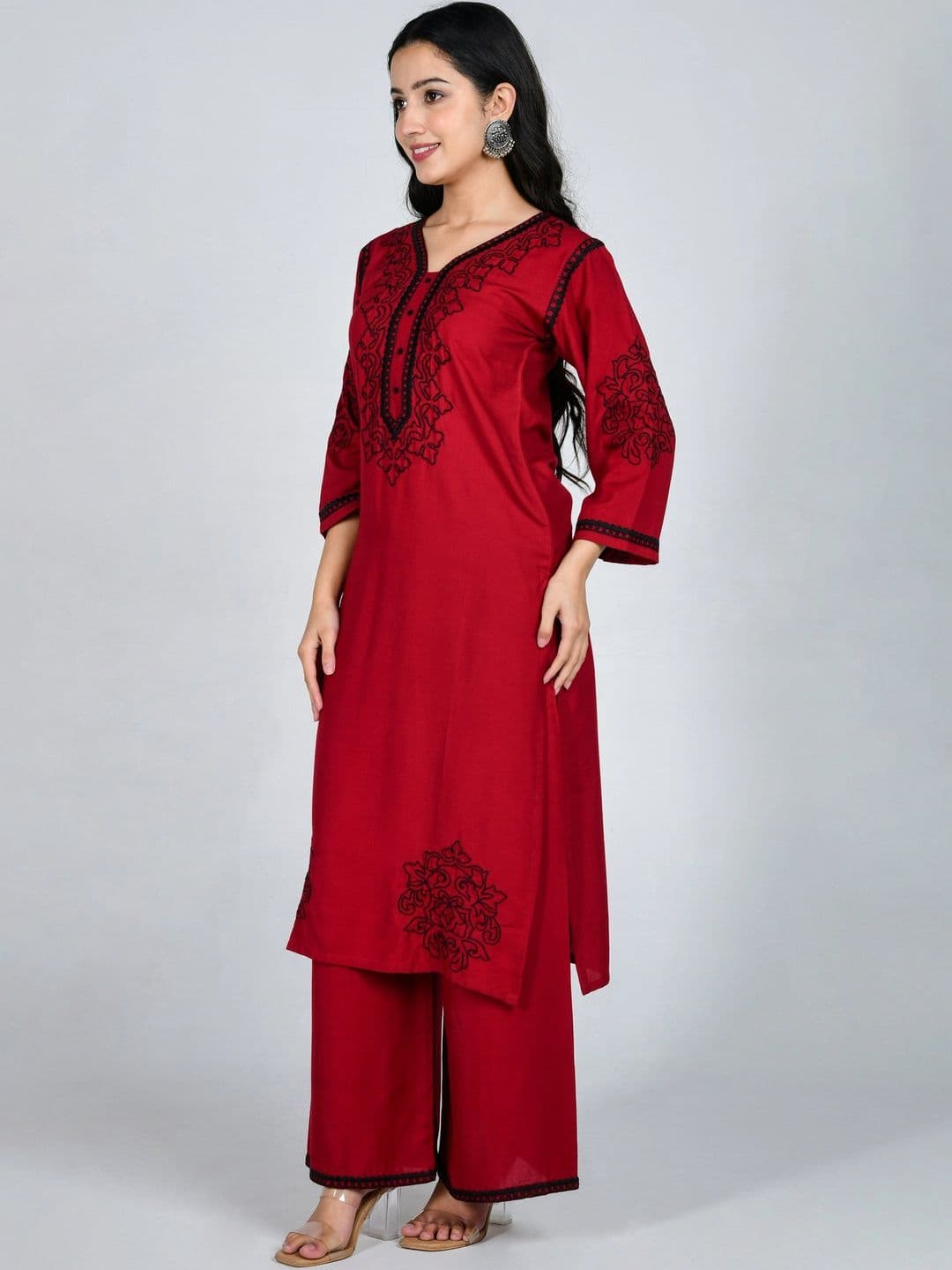 YOJINI Women Ethnic Motifs Embroidered Regular Thread Work Kurta with Palazzos thumbnail 7