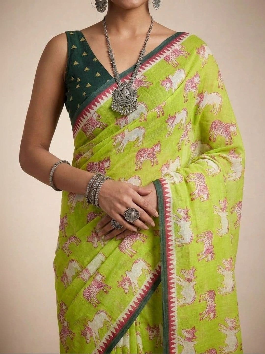 Anouk Ethnic Motifs Pure Linen Saree thumbnail 3