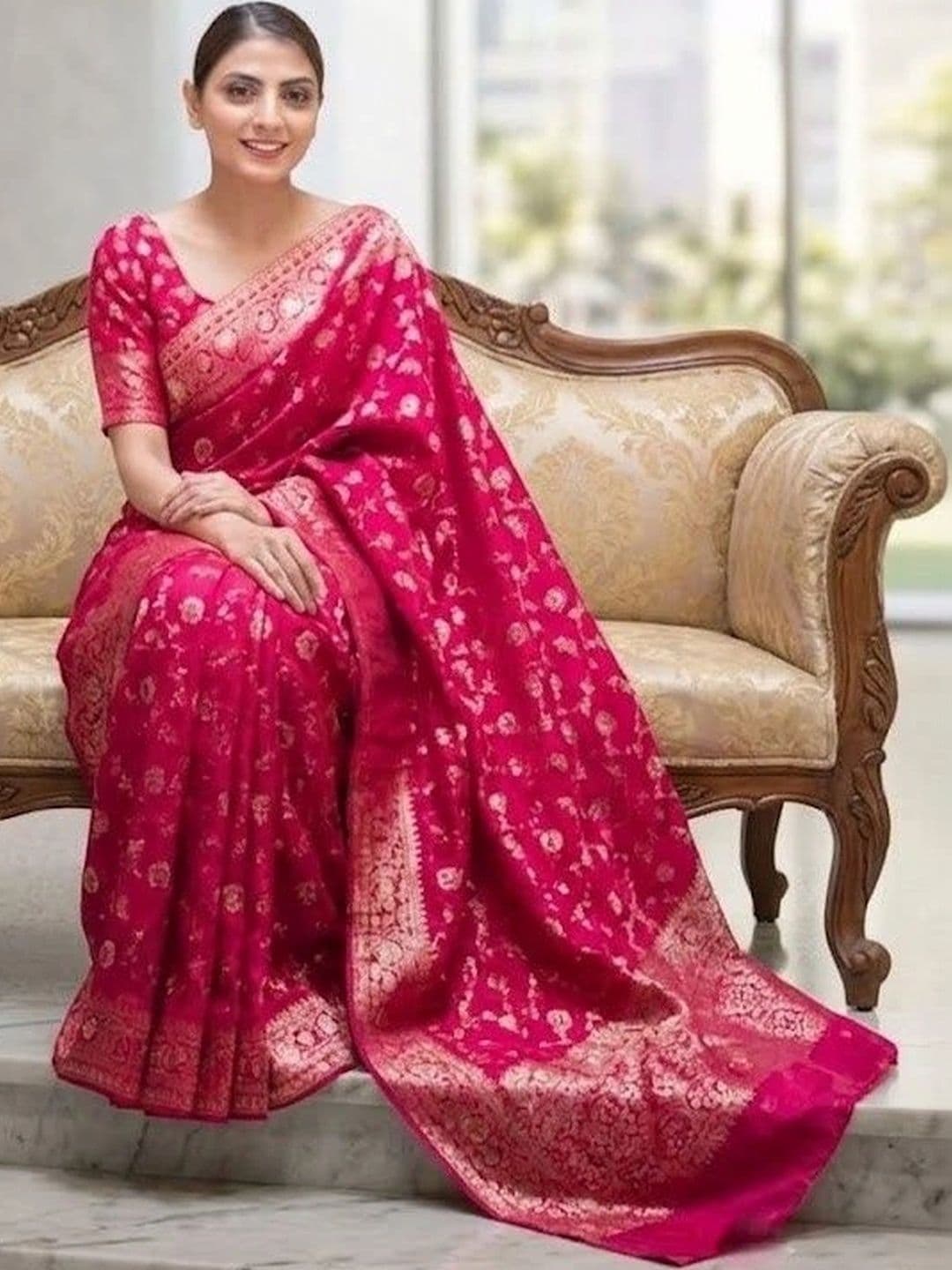 THE AQUARIUS Woven Design Zari Art Silk Banarasi Saree thumbnail 2