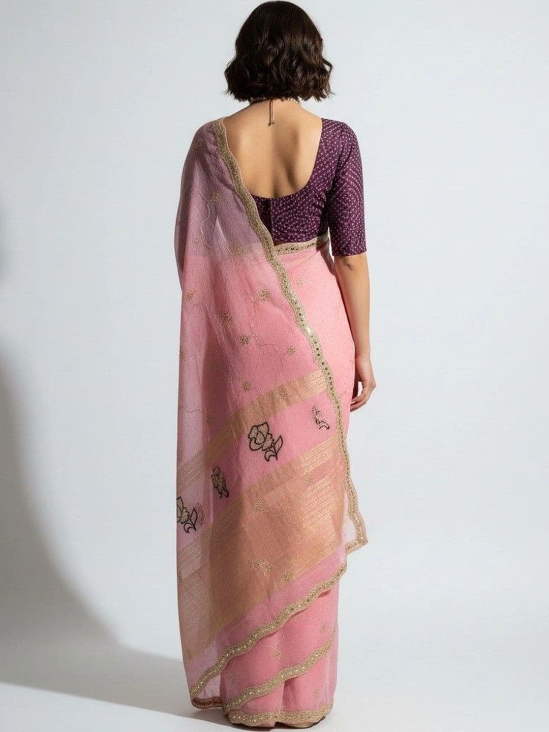 SmileyFashion Floral Embroidered Poly Georgette Saree thumbnail 6