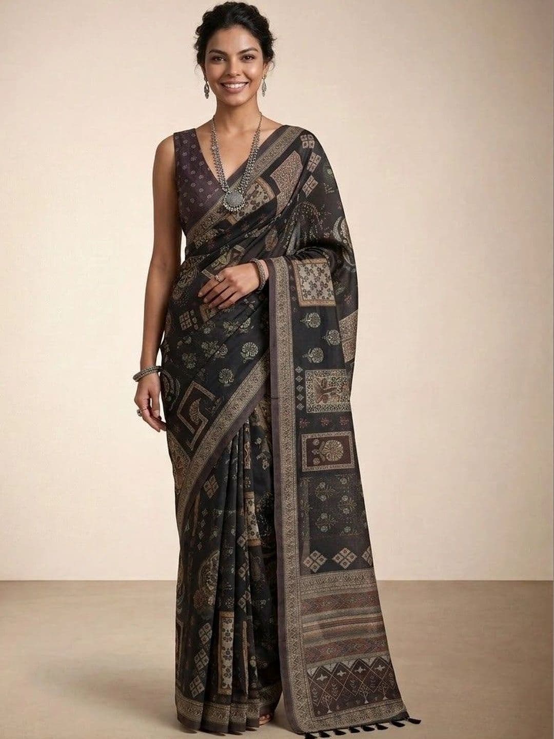 Anouk Ethnic Motifs Art Silk Ikat Saree - view 1