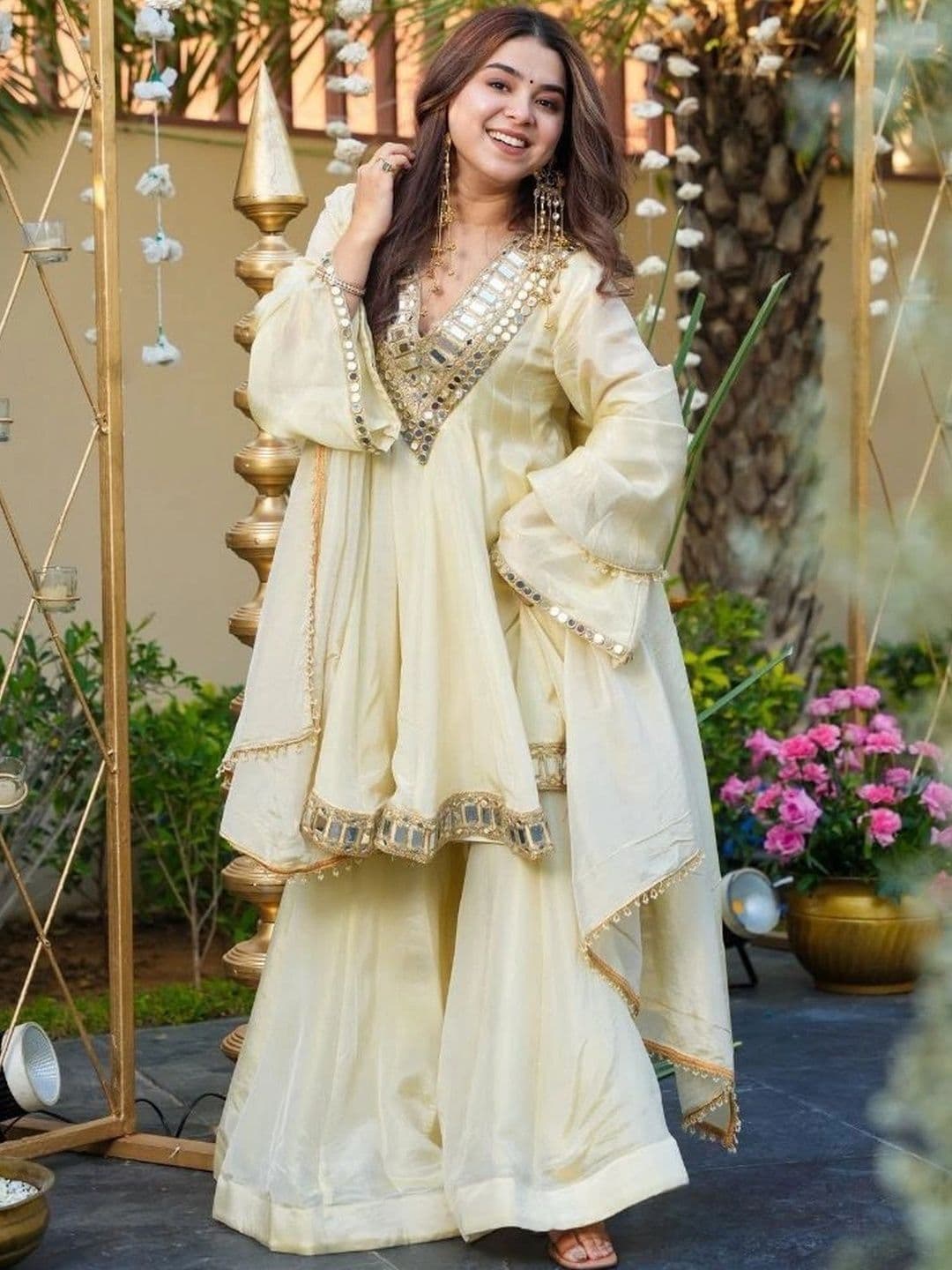 Frenzy Fusion Women Angrakha Mirror Work Kurta with Sharara & With Dupatta thumbnail 2