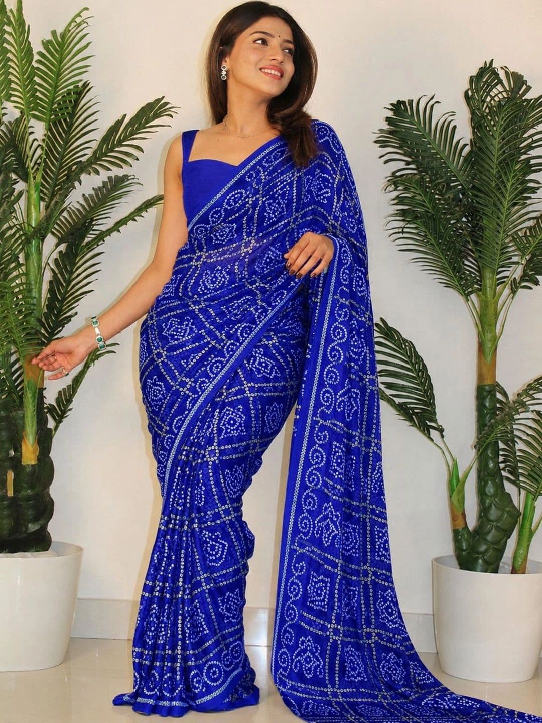 SANJANA  SILK SANJANA SILK Bandhani Pure Georgette Saree thumbnail 5