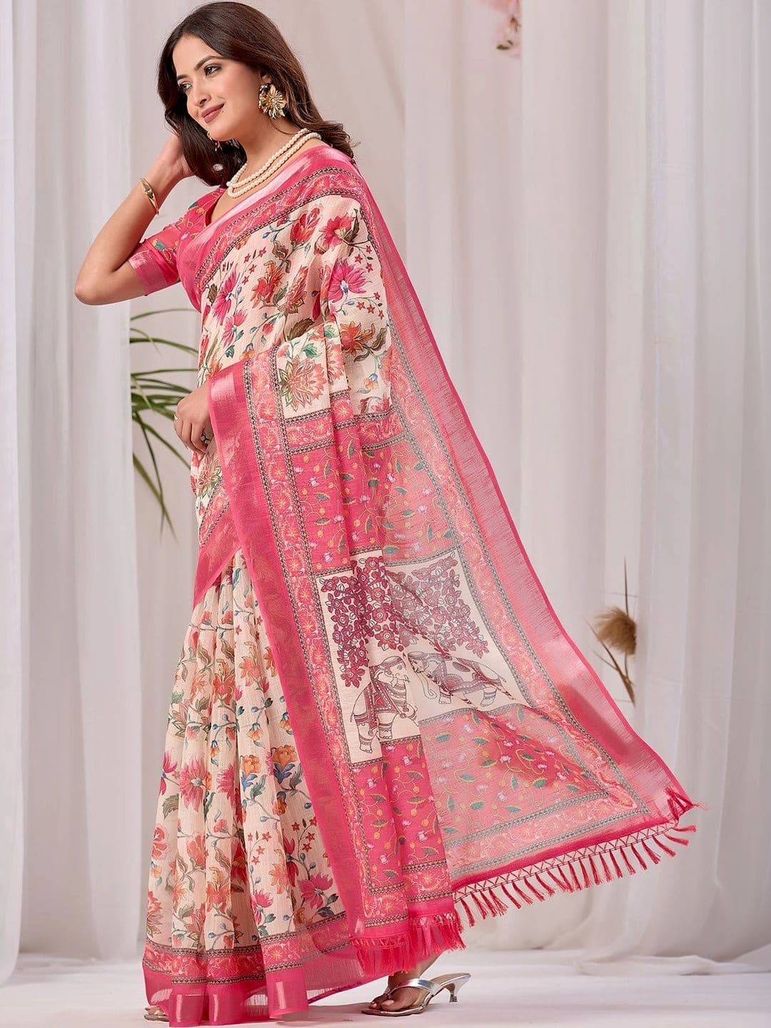 FABRINO Floral Silk Cotton Saree thumbnail 2