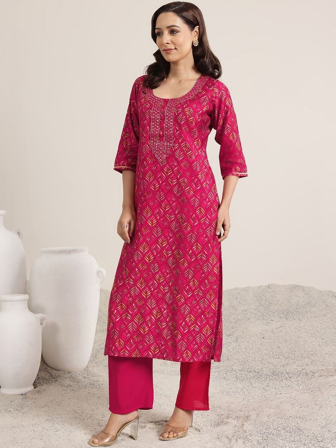 Libas Women Ethnic Motifs Printed Regular Mirror Work Kurta with Trousers & With Dupatta thumbnail 2