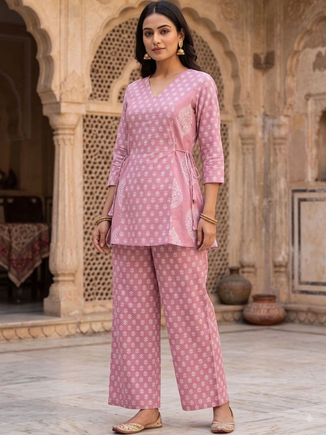 KALINI Women Ethnic Motifs Printed Regular Pure Cotton Kurta with Palazzos - view 1