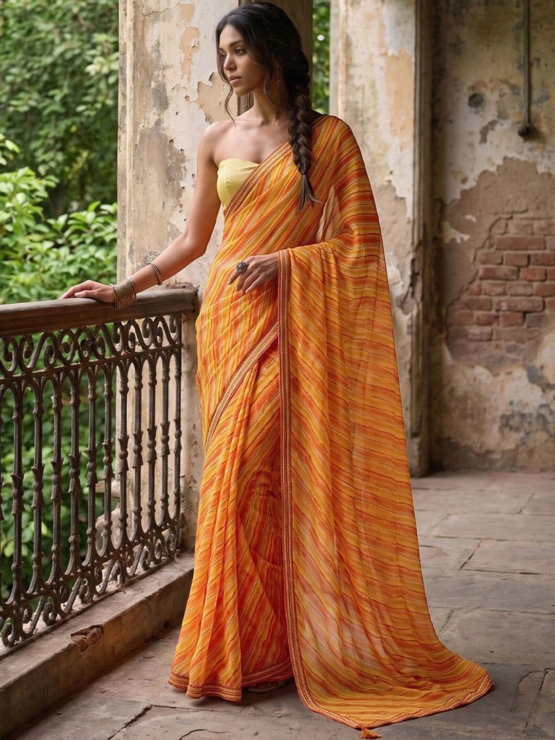 SAARA Striped Pure Georgette Saree - view 1