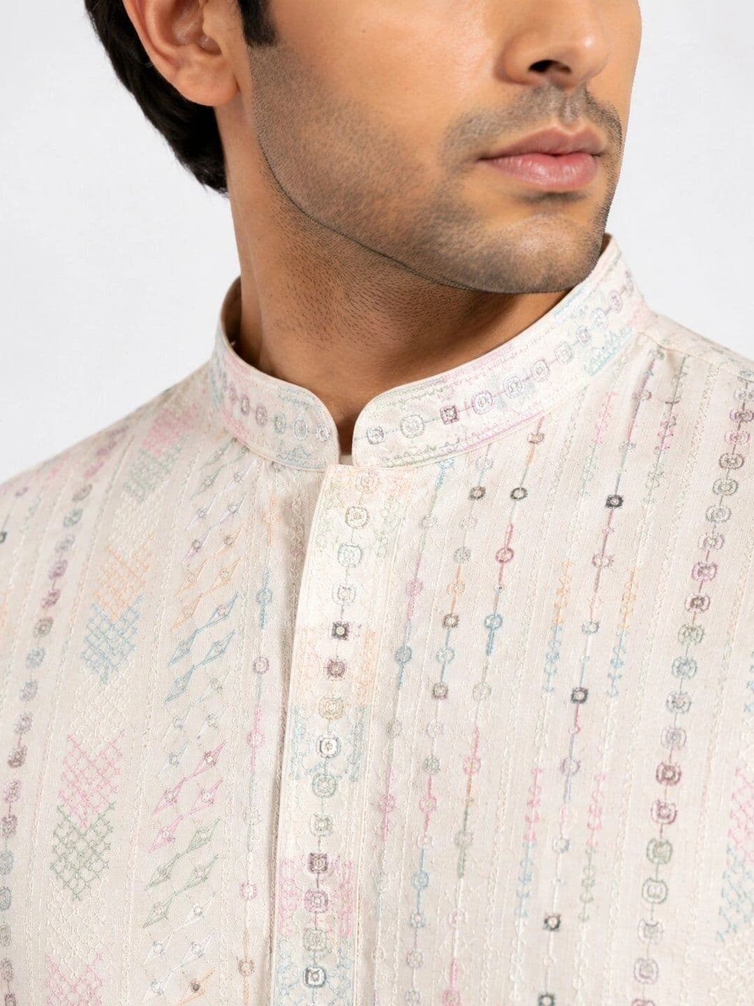 The Dapperman Men Ethnic Motifs Embroidered Thread Work Pastels Kurta thumbnail 4