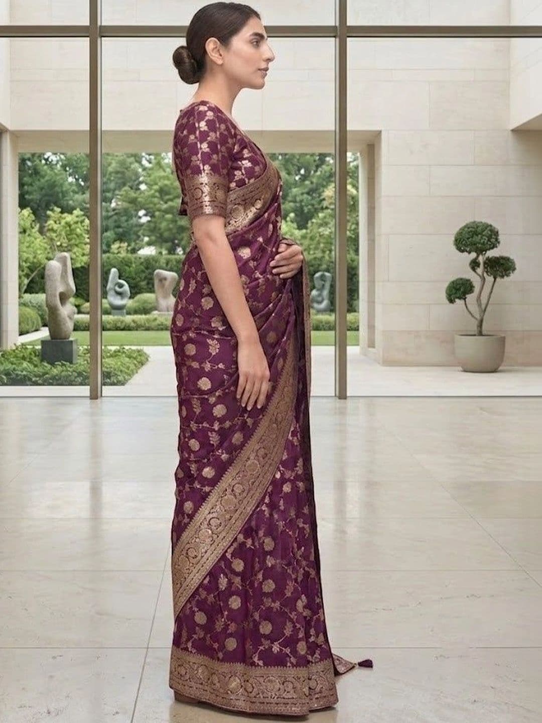 THE AQUARIUS Woven Design Zari Art Silk Banarasi Saree thumbnail 2