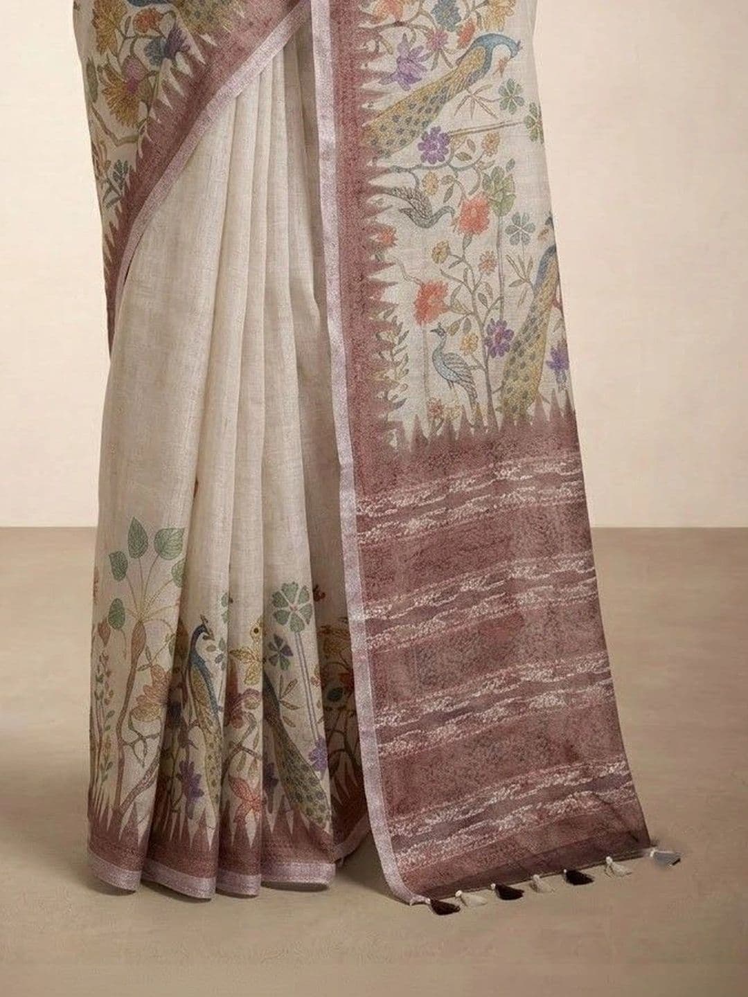 Anouk Floral Linen Blend Jamdani Saree thumbnail 7