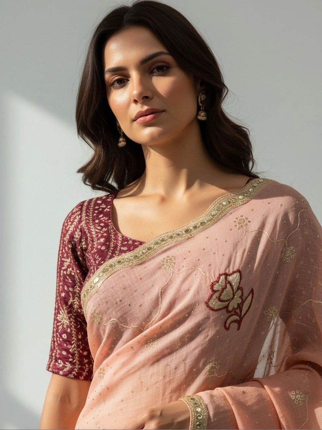 SmileyFashion Floral Embroidered Poly Georgette Saree thumbnail 6