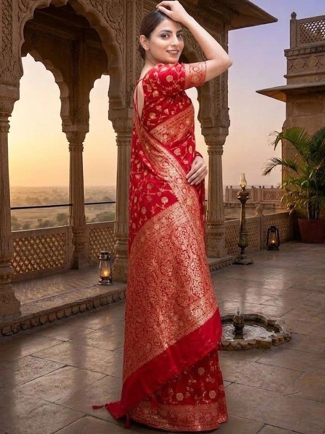 Bhagirath Fashion Floral Zari Art Silk Banarasi Saree thumbnail 3