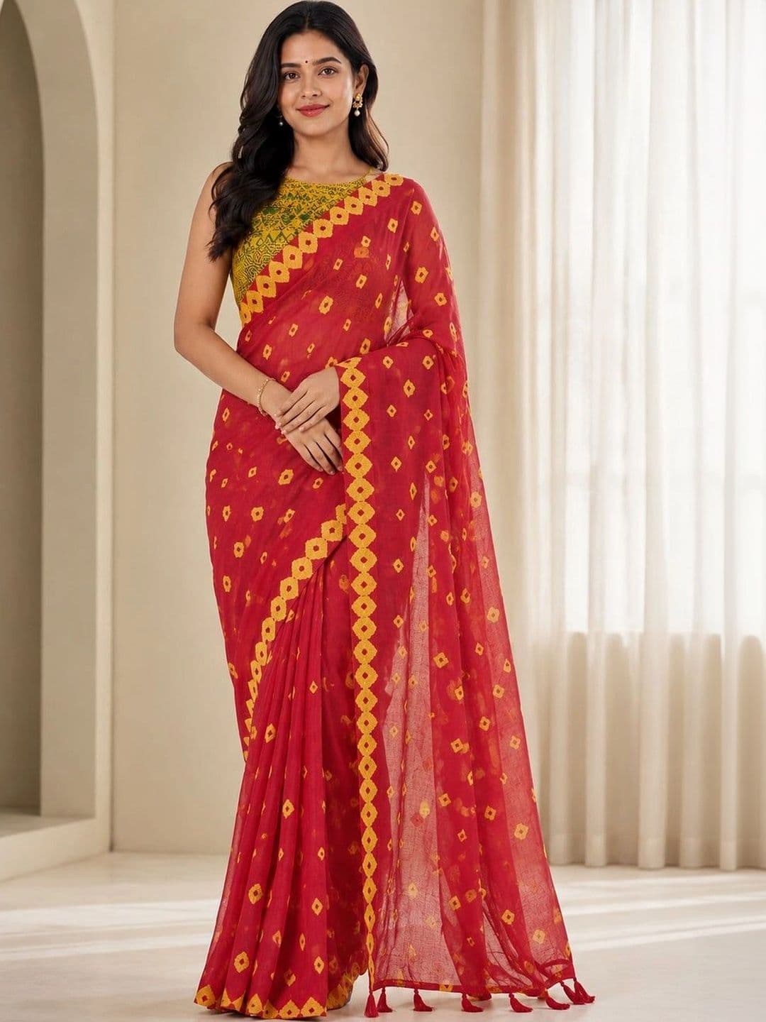 RAJHANS ENTERPRISE Bandhani Pure Linen Saree - view 1