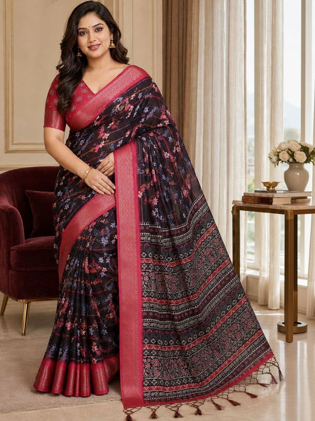 IKSHARA Floral Silk Cotton Saree thumbnail 7